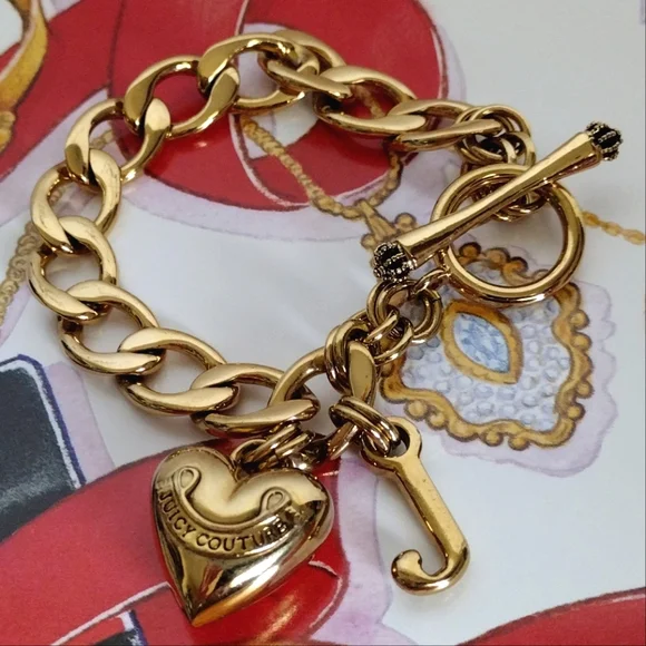 Juicy Couture puffy heart link bracelet vintage - Picture 1 of 7